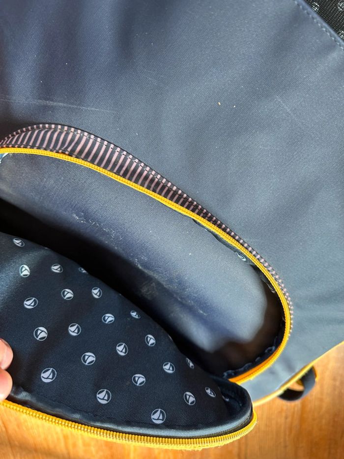 Grand cartable d’écolier vintage Tann’s édition limitée Petit Bateau bleu jaune rayé marin - photo numéro 12