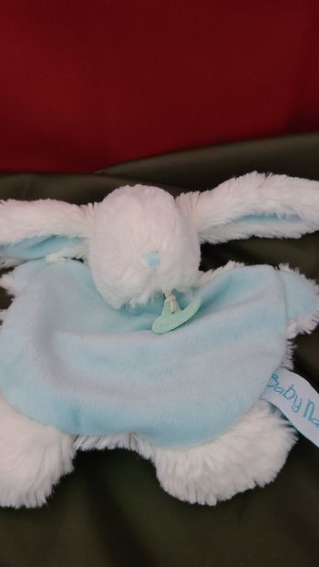 Doudou plat lapin BABY NAT' les câlins bleu turquoise blanc