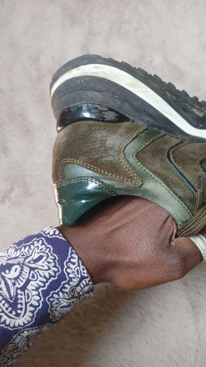 Basket excellente qualité en cuir vert et vert kaki - photo numéro 12