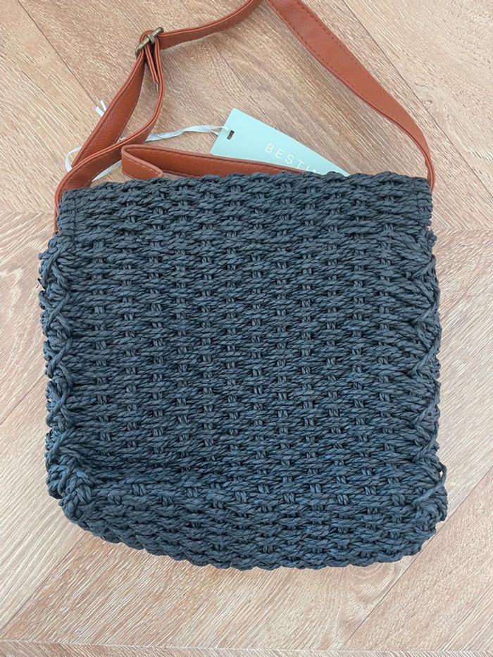 🌟 Sac bandoulière paille tréssé noir et marron - photo numéro 4