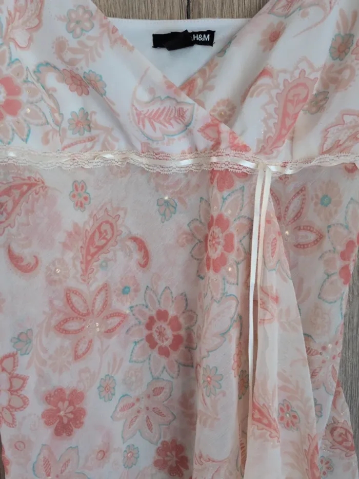 Top Fluide H&M Motif Cachemire / Floral Rose Pâle - Taille 40 - photo numéro 3