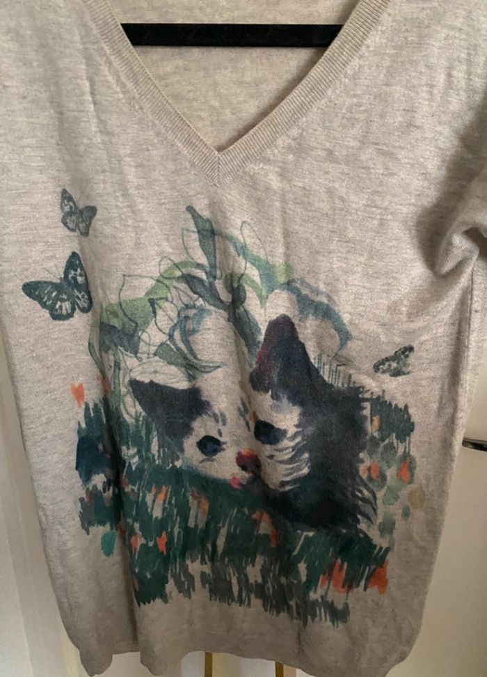 Petit Pull En Cachemire Et Soie Chat Taille S-M - photo numéro 2