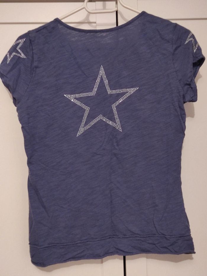 Tee Shirt bleu avec décoration étoiles - Cache Cache - photo numéro 3