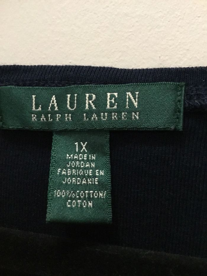 T-shirt col en V manches 3/4 Lauren Ralph Lauren bleu marine taille 1X 063 - photo numéro 4