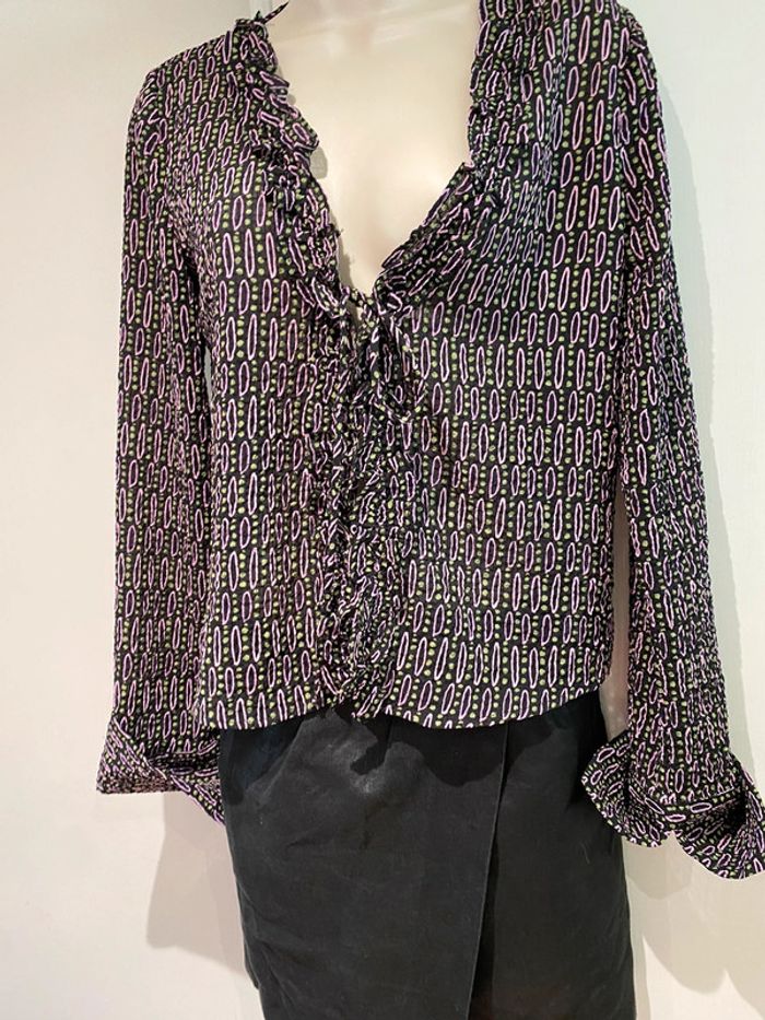 Chemise Zara, taille M/38 Rose noir  vert polyester, élasthane - photo numéro 9