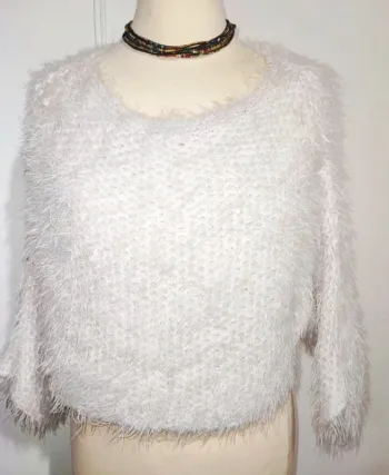pull doux pilou pilou taille xs 34 blanc rose pailleté