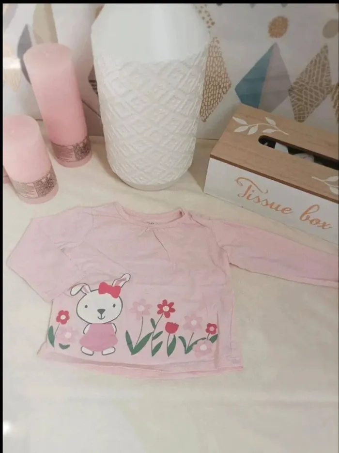 Tee-shirt manches longues rose pâle FPC fille 18 mois