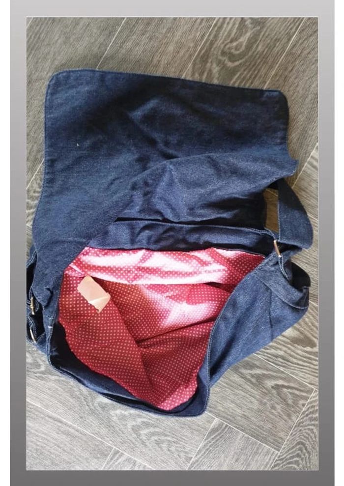 Sac bandoulière bleu jean en coton 35x30 cm - photo numéro 3