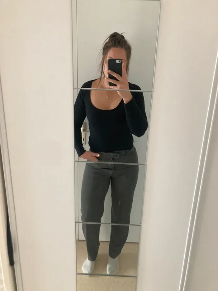 Pantalon droit gris chiné