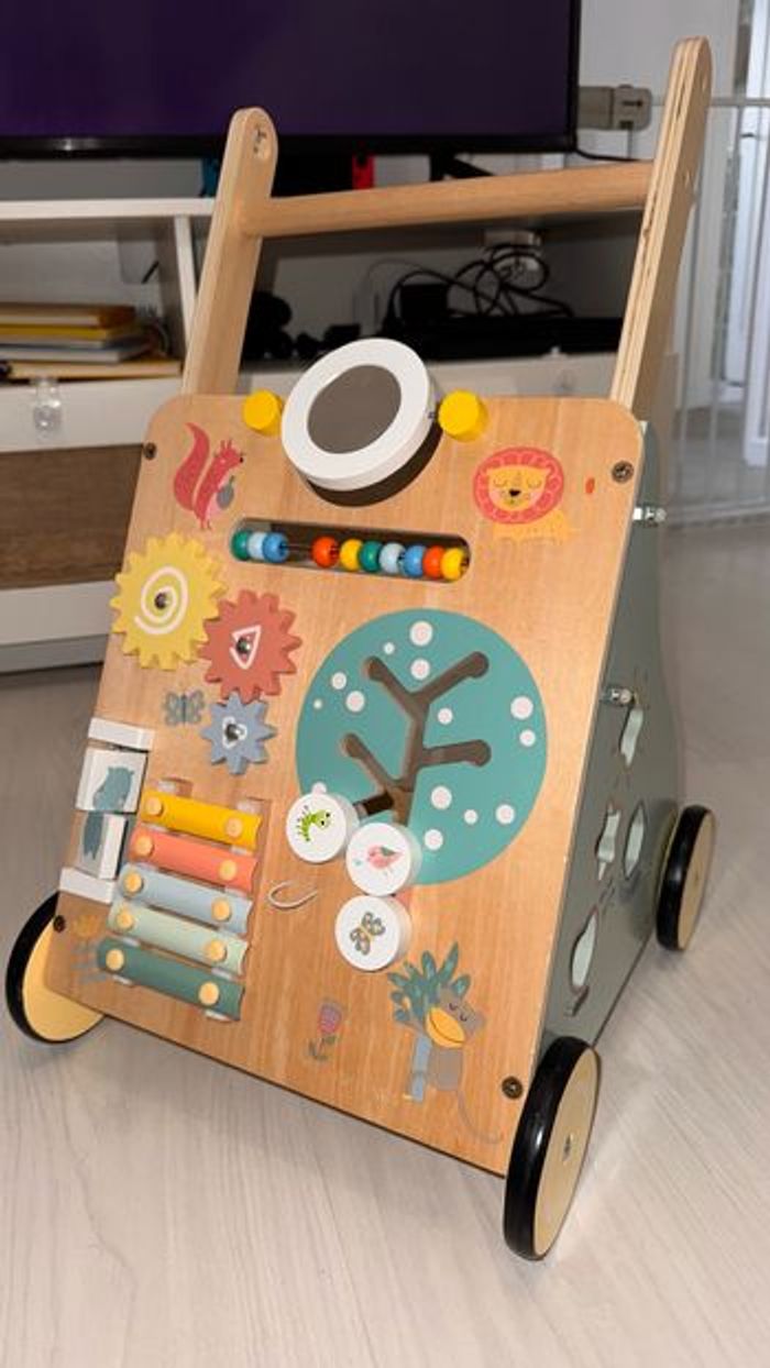 Trotteur Bébé en Bois, Chariot de Marche Bebe en Bois,