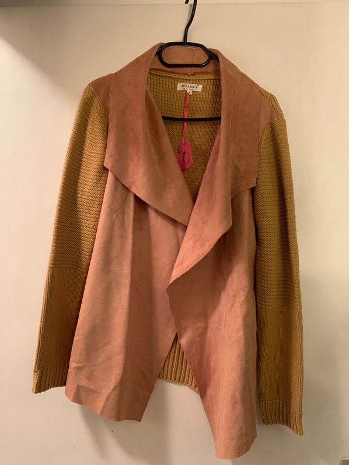 Veste bi matière couleur camel - photo numéro 2
