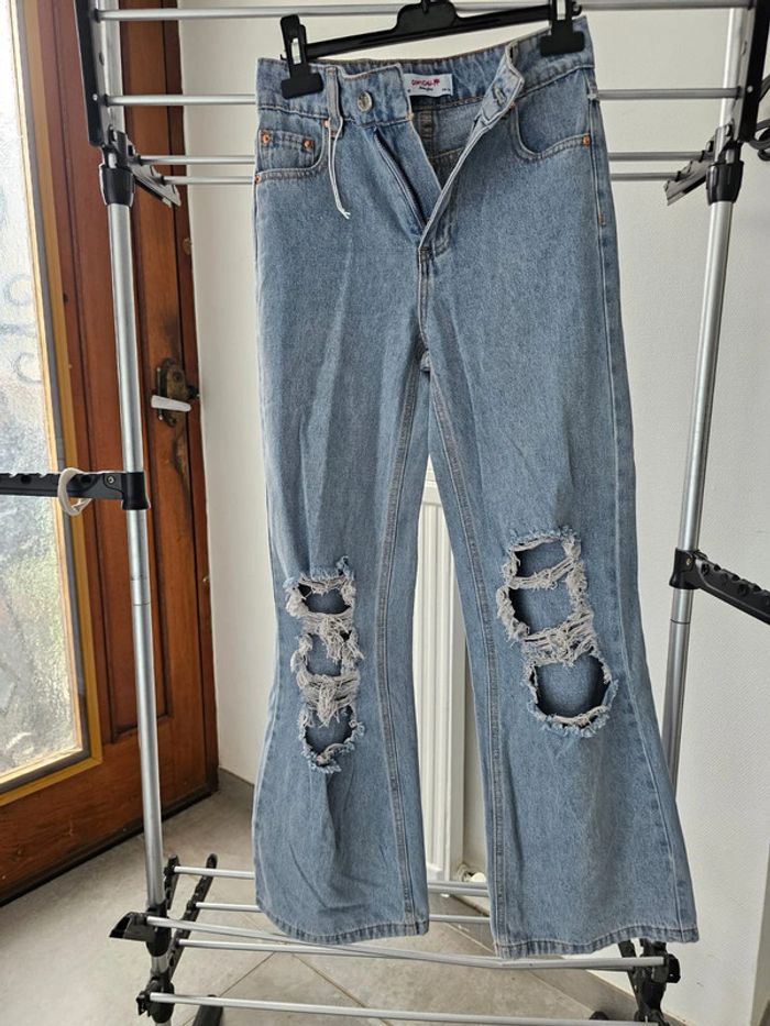 Jeans évasés effet usé délaver troué taille 30 fille femme adolescente - photo numéro 3