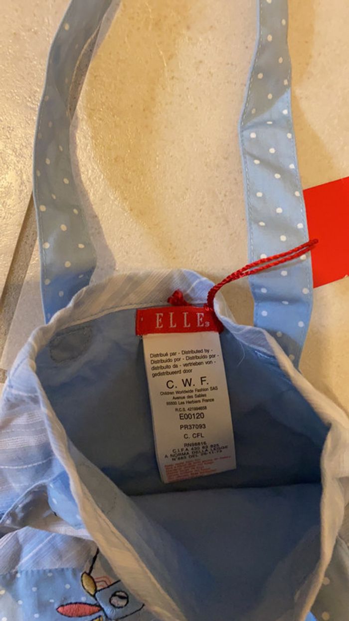 Petit sac en coton ELLE brodé neuf . Bleu ciel - photo numéro 3