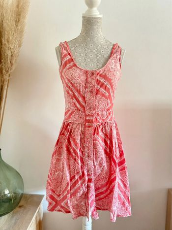 Robe d’été coton rose blanc motif Avant Première Galeries Lafayette 34 XS