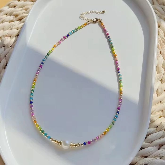 Collier perle naturelle et perles colorées acier inoxydable - photo numéro 2