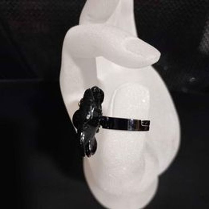 Bague fleur noir réglable - photo numéro 5