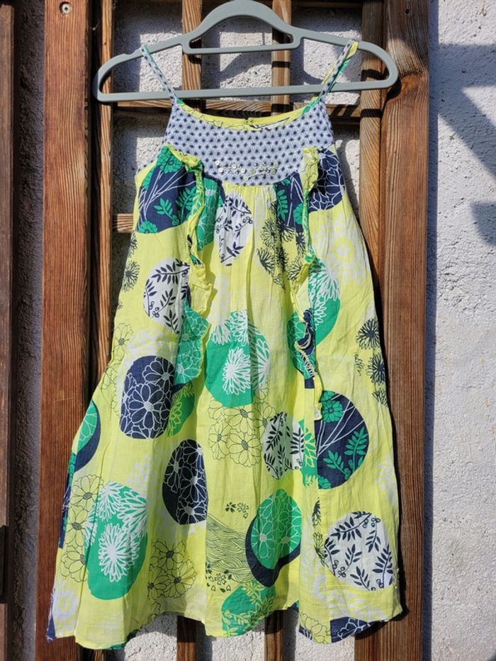 Magnifique robe d'été Jean Bourget, colorée tons vert, 10 ans