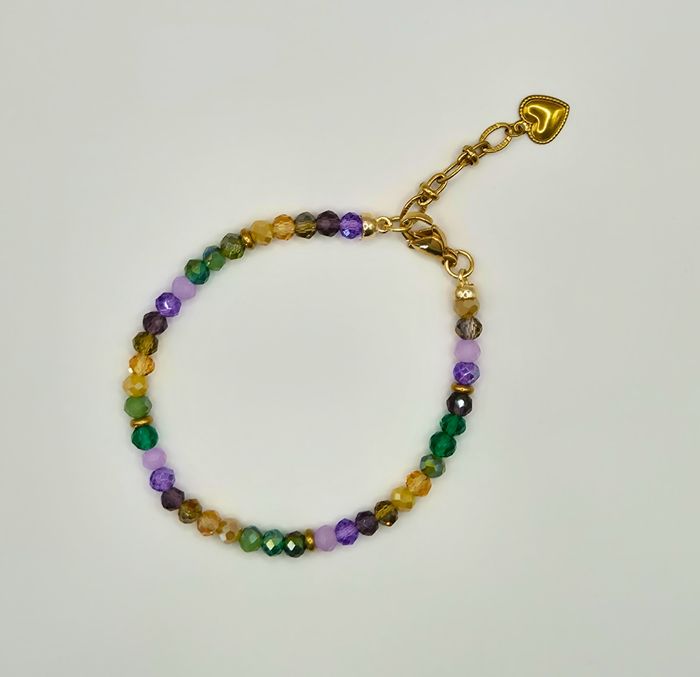 Bracelet doré petites perles vertes, jaunes et violettes - photo numéro 3