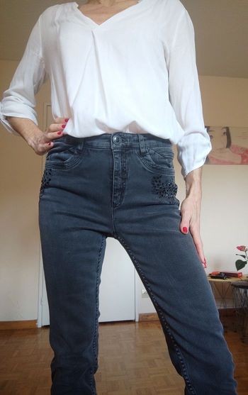 Skinny noir délavé Jocavi avec strass taille 38