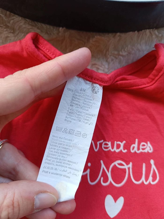 Ensemble (tee shirt manches courtes+sarouel legging) Fille 3 mois Je veux des bisous cœur - photo numéro 6