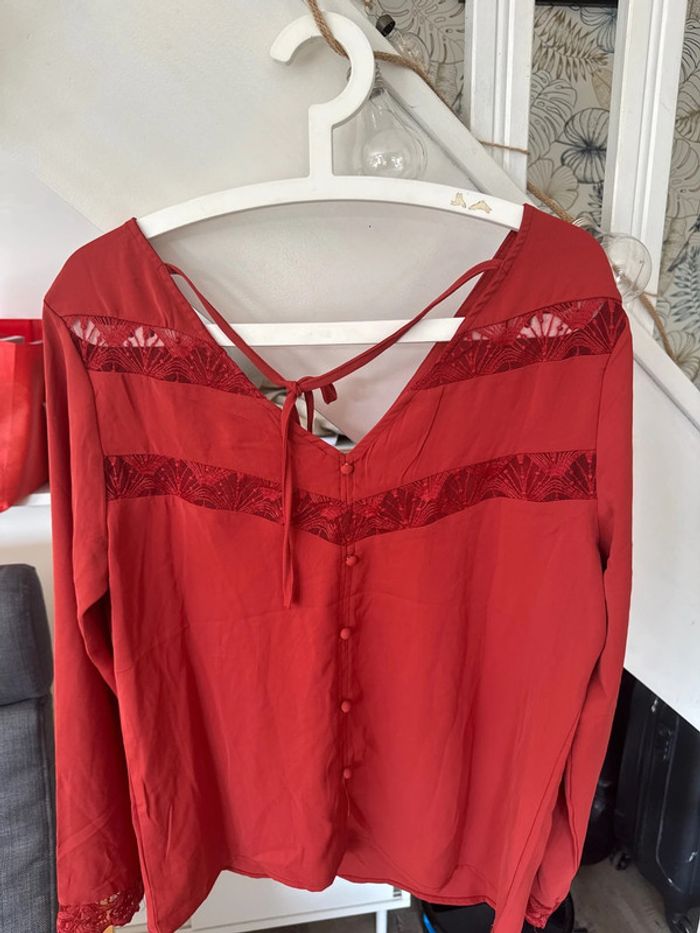 Blouse dentelle et noeud neuve Terra cotta unika L - photo numéro 3