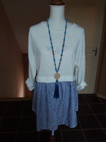 Tunique 2 en 1 pull et chemise rayée intégrée neuve