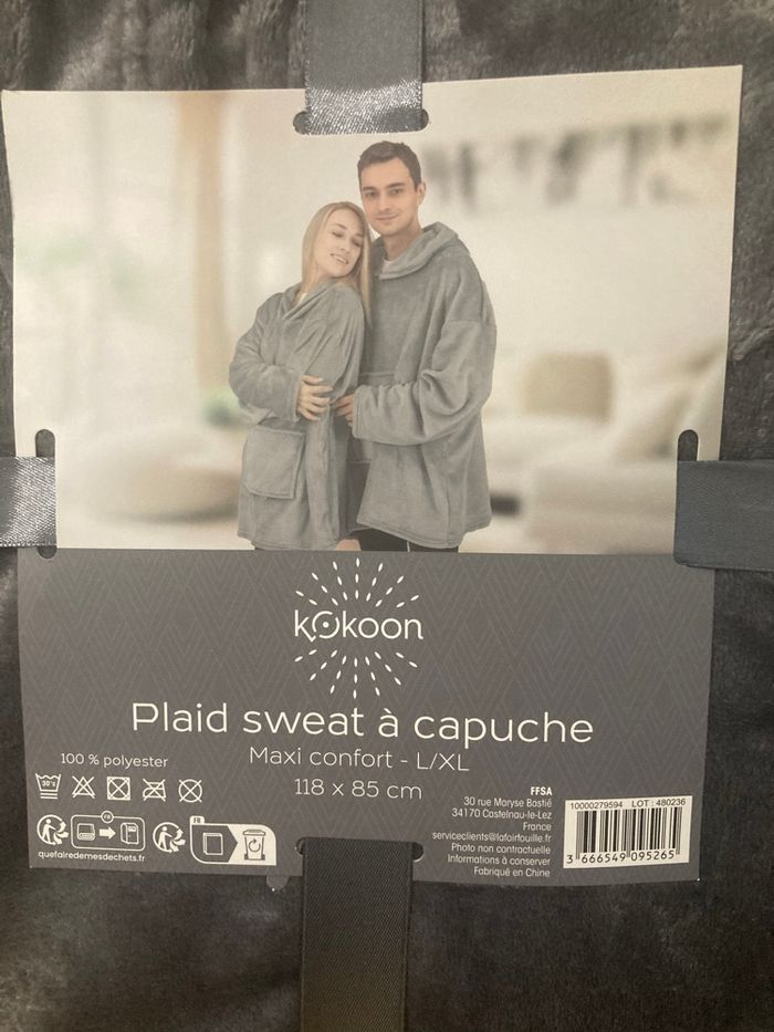 Plaid sweat à capuche gris tout doux taille L/XL neuf jamais utilisé - photo numéro 2