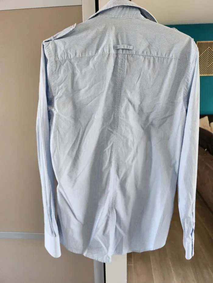 Chemise manches longues Avant première taille M très bon état bleue et blanche a rayures - photo numéro 2