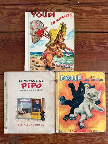 Bord jaune - Lot de 3 livres anciens vintage Les albums roses Caroline Hachette Pierre Probst