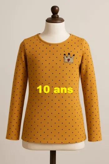 Tee shirt manche longue moutarde a pois noir In Extenso Taille 10 ans