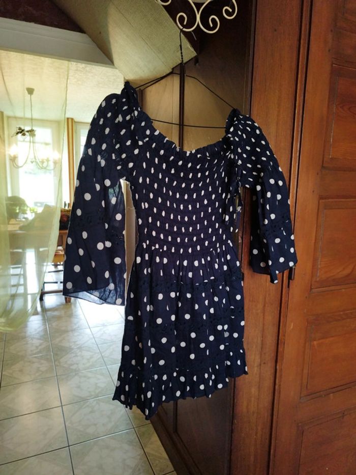 Top bleu marine femme pois vintage S/M y2k - photo numéro 3