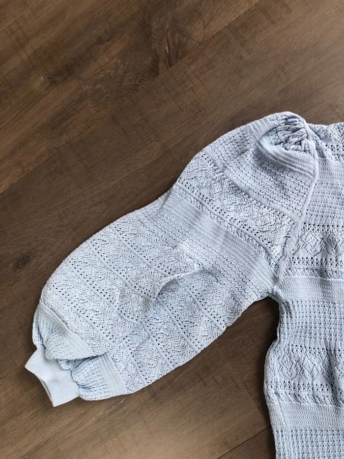 Petit pull bleu Zara taille S ajouré manches ballon - photo numéro 2