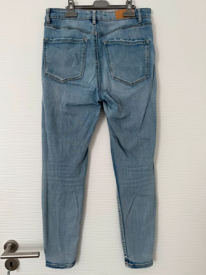 Jean slim skinny taille haute bleu clair délavé uni basique simple - photo numéro 4