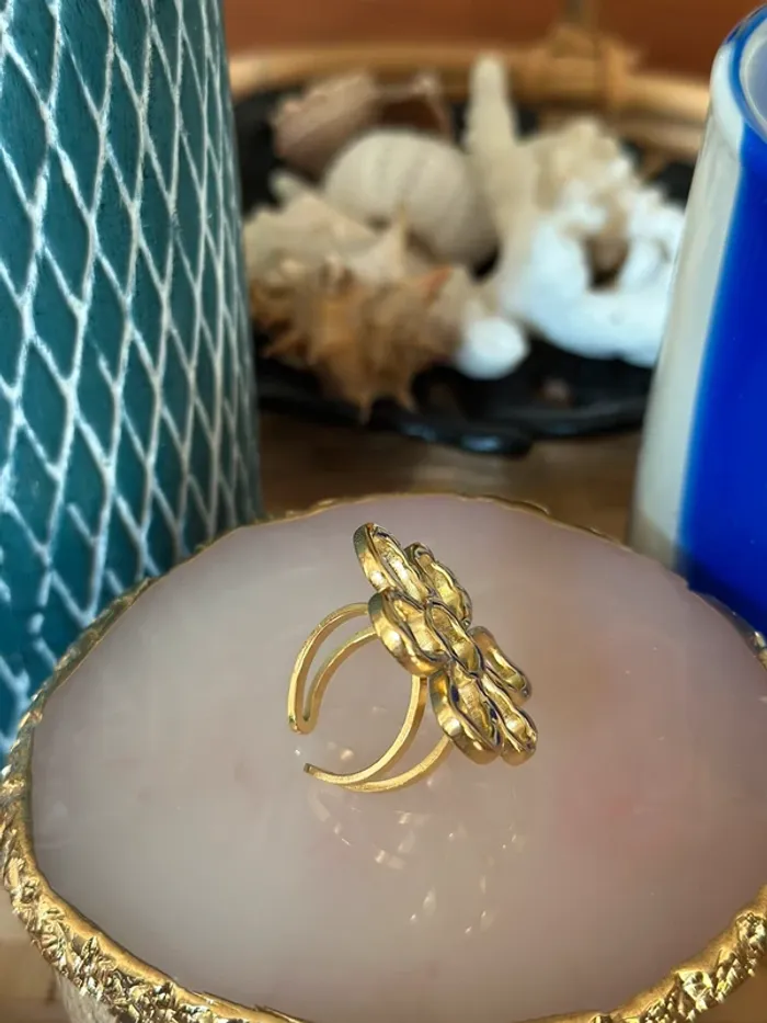 Bague fleur dorée style graphique – Acier inoxydable – Taille réglable – Neuf - photo numéro 4