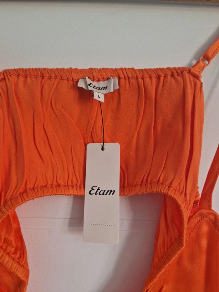 Robe midi orange vif de la marque etam, taille L, neuve avec étiquette - photo numéro 3
