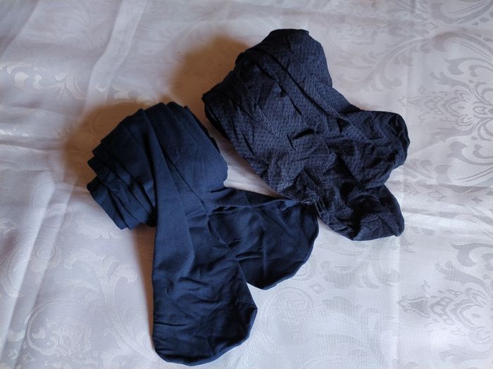 Collants bleu foncé motifs de traits noirs taille M 2 pcs - photo numéro 2