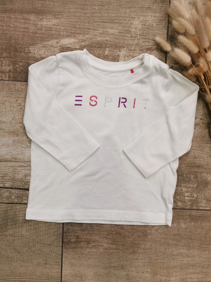 🌺Esprit Joli teeshirt manches longues blanc 9mois - photo numéro 2