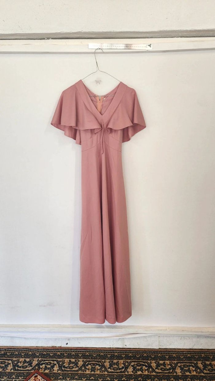 Jolie robe de cérémonie vintage 70's 80's rose pastel a volants - photo numéro 6