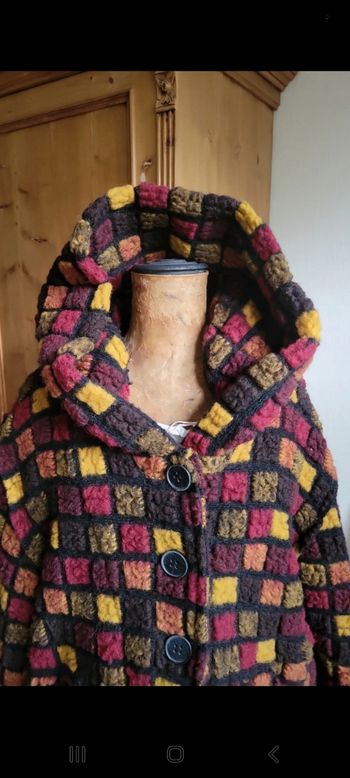 Manteau original laine bouillie multicolore