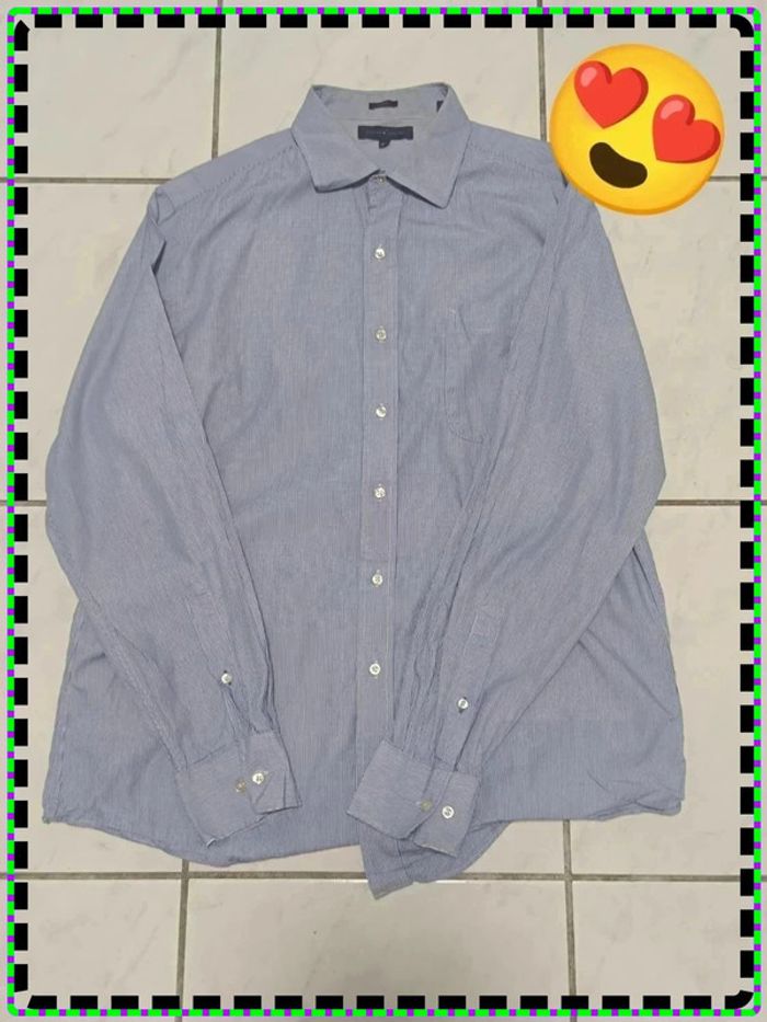 👔 Chemise à rayures Tommy Hilfiger – Blanc & Bleu – Taille 16½ 34-35 (équiv. XL Slim Fit)
