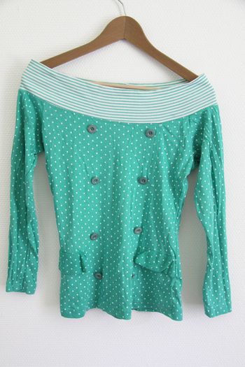 Vintage 80's Haut vert / turquoise à pois et rayures