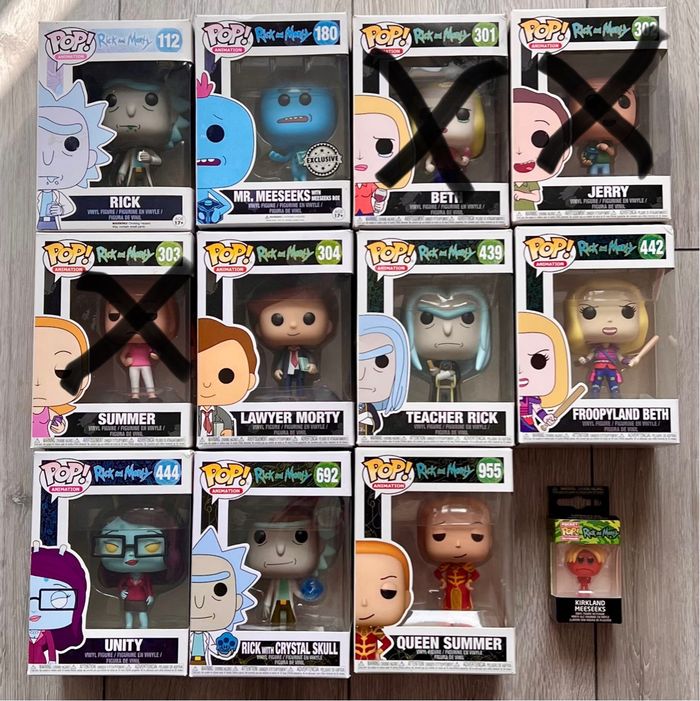 Lot de 8  figurines Funko Pop et 1 porte clé Rick And Morty