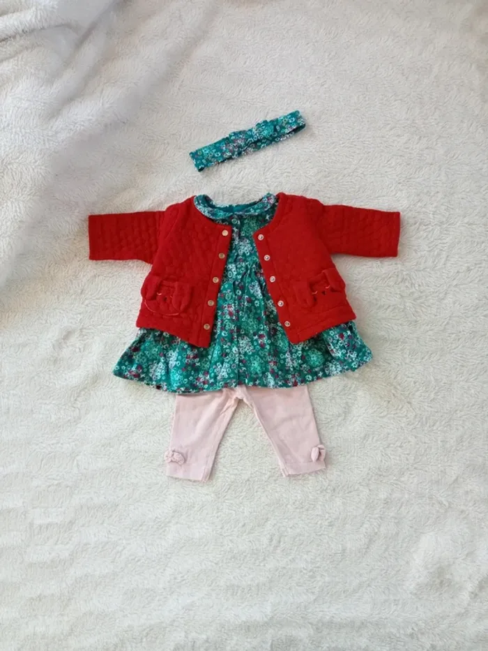 Ensemble 4 pièces 3 mois robe, gilet, legging et bandeau - photo numéro 14