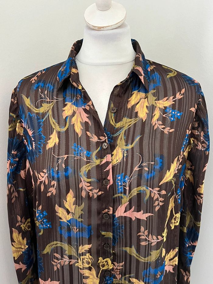 Chemisier marron fleurs bleues Promod M - photo numéro 3