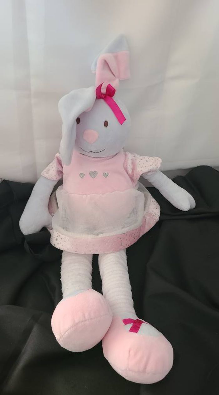 Peluche doudou Lapin gris rose tutu coeurs Nounours 48 cm - photo numéro 7