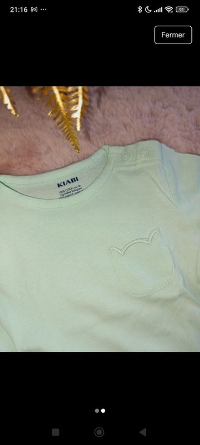 T shirt vert menthe, vert d'eau Kiabi, poche petit chat neuf - photo numéro 2