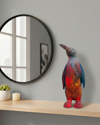 Ancienne et très jolie sculpture manchot pingouin multicolore artisanale pièce unique