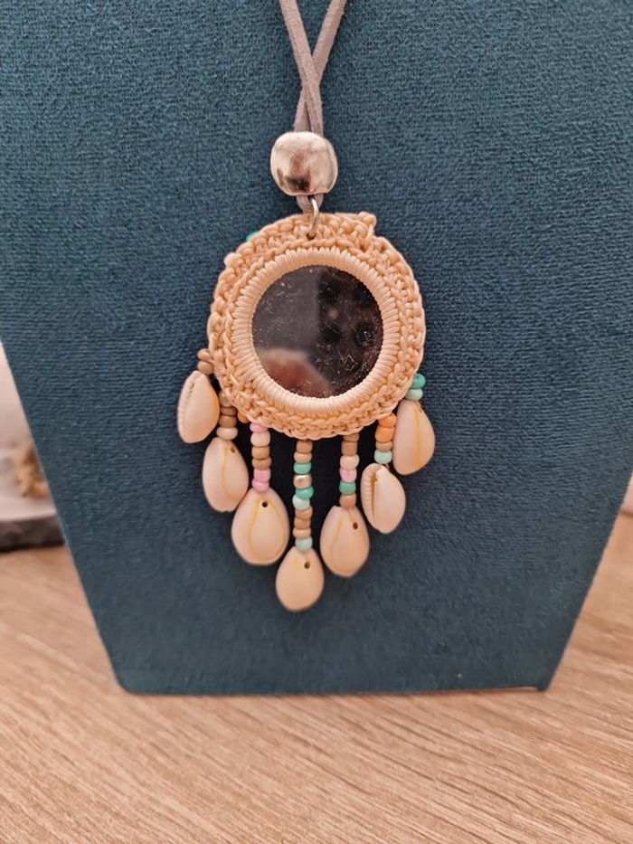 Collier Sautoir Miroir Boheme Macramé Attrape Reves Coquillages Perles - photo numéro 8