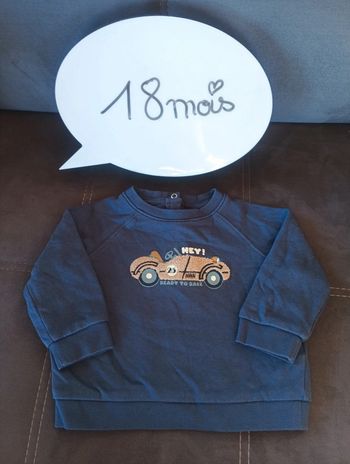 Sweat pull Garçon 18 mois voiture Kiabi Eco conception coton bio