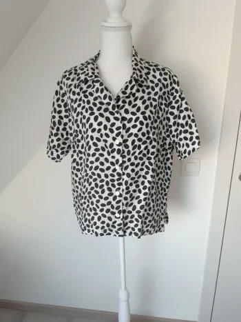 Chemise vintage faite main à pois noir & blanc – Taille L/XL